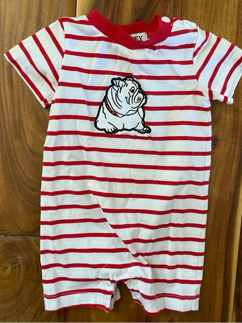 Ishtex Red & White Baby Boy Striped Bulldog Romper Size 3 Months